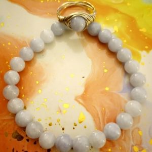 Aquamarine bracelet with matching wire wrapped ring